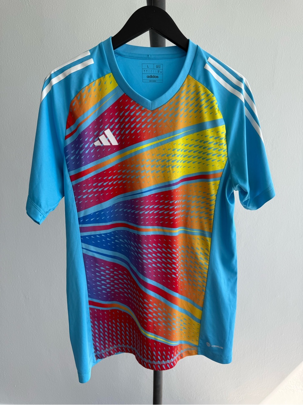 adidas Aeroready Graphic Soccer Jersey Men L Blue Multicolor Slim Fit 29H001